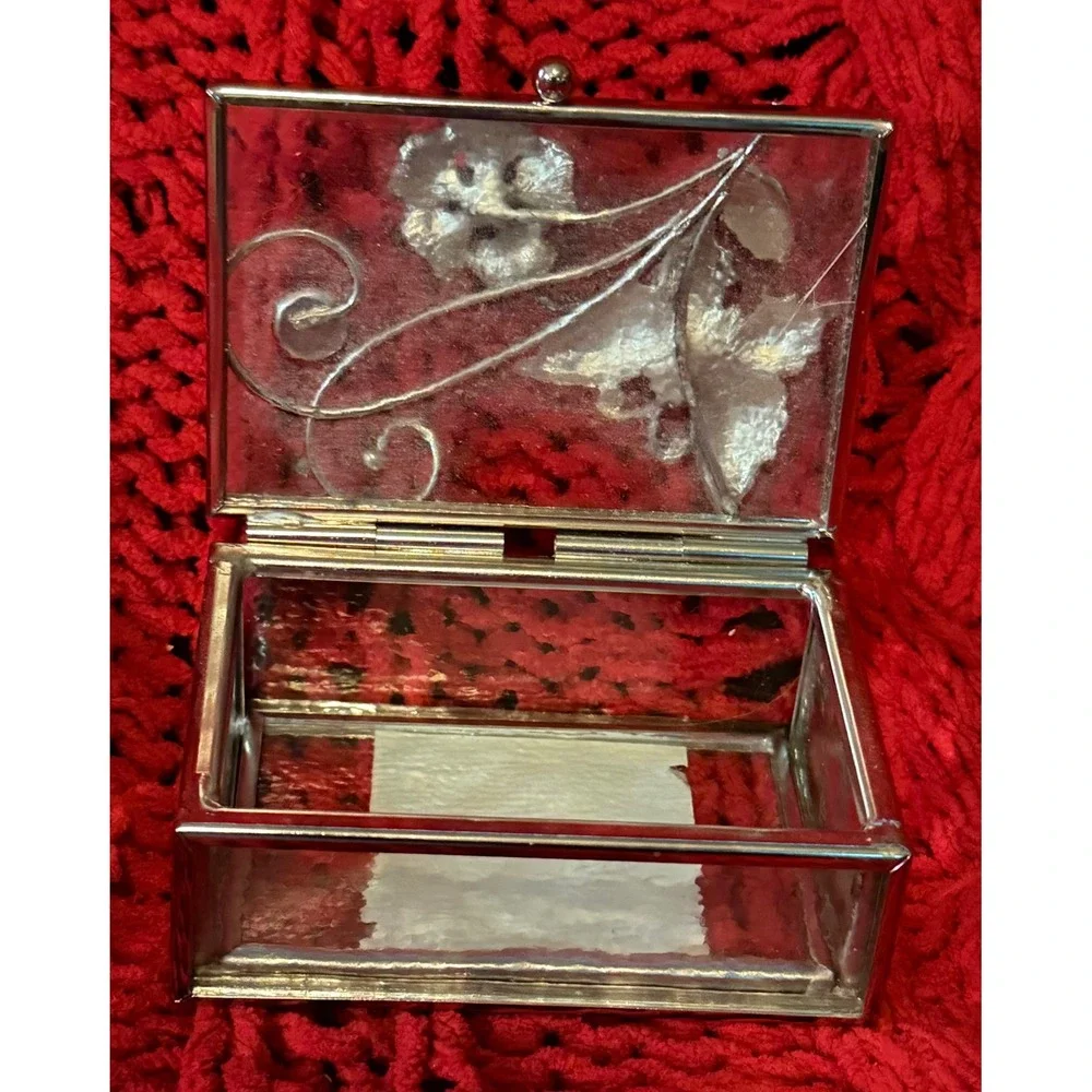 Hobby Lobby Home Accents Glass Trinket Box Purple Butterfly Floral 592519